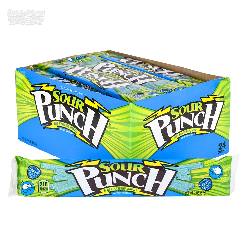 Sour Punch Straws Blue Raspberry (24 Cnt)