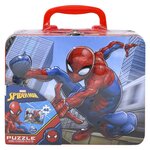 Spiderman Tin Lunch Box W/ 24 PC Puzzle 13"