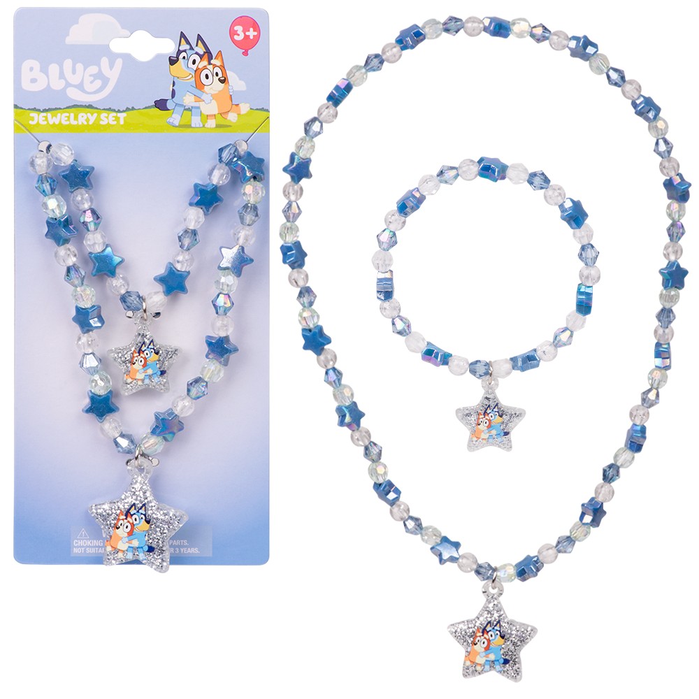 Bluey Beaded Necklace And Bracelet Set
