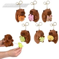 Plush Capybara Animal Pull Action Keychain 4.5"