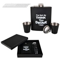 Drink Series Black Flask Set - Think Drunk 7 Oz.